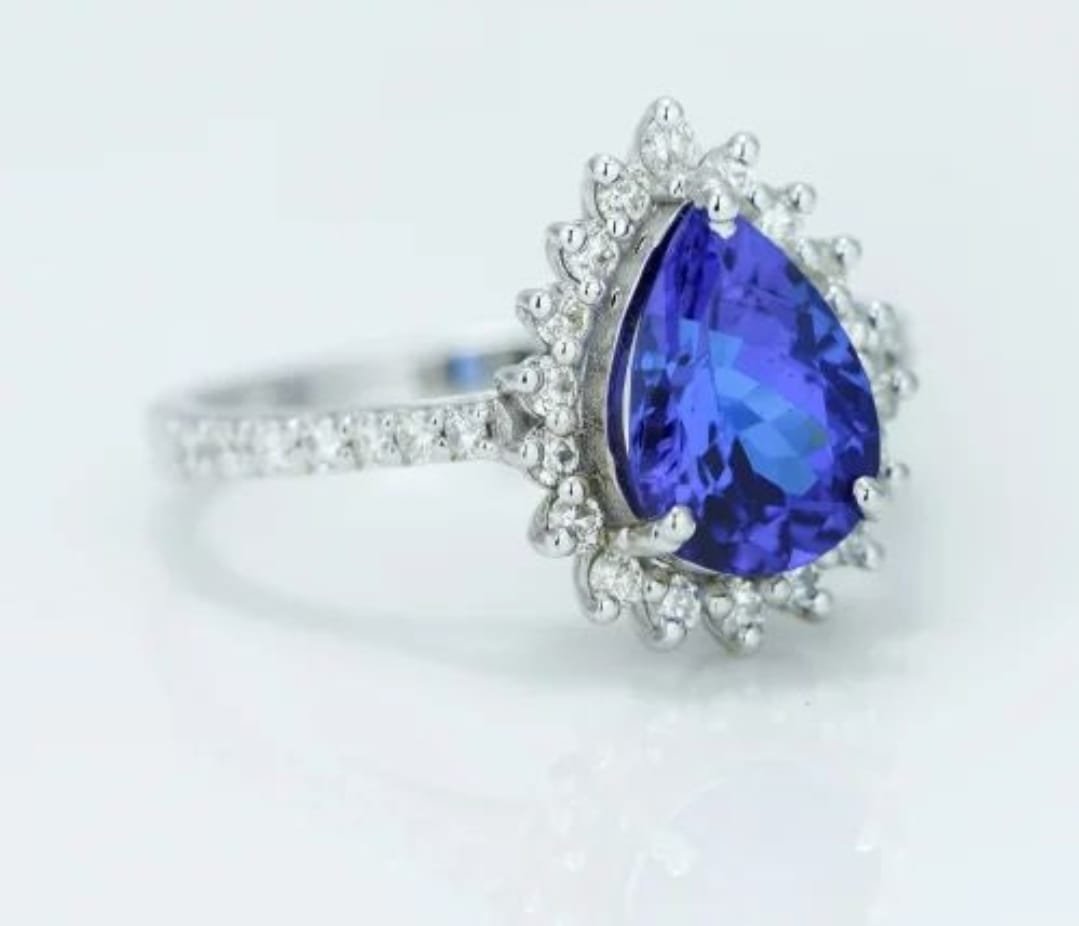 14k White Gold 2.70 Carat Tanzanite Diamond Ring- Shari Hari Gems & Jewels
