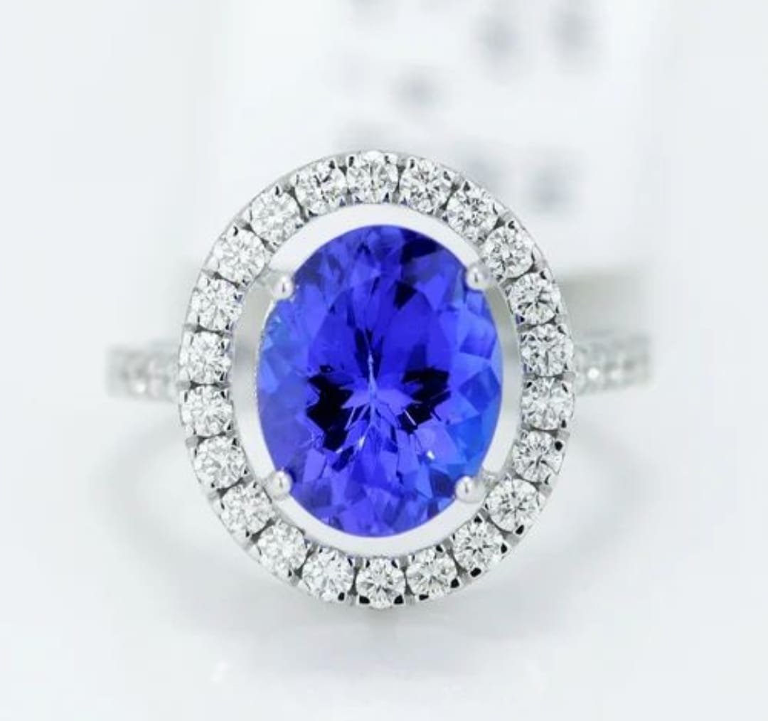 14Kt White gold 2.240 ct Tanzanite diamond ring with IGI certified - Shari Hari Gems & Jewels