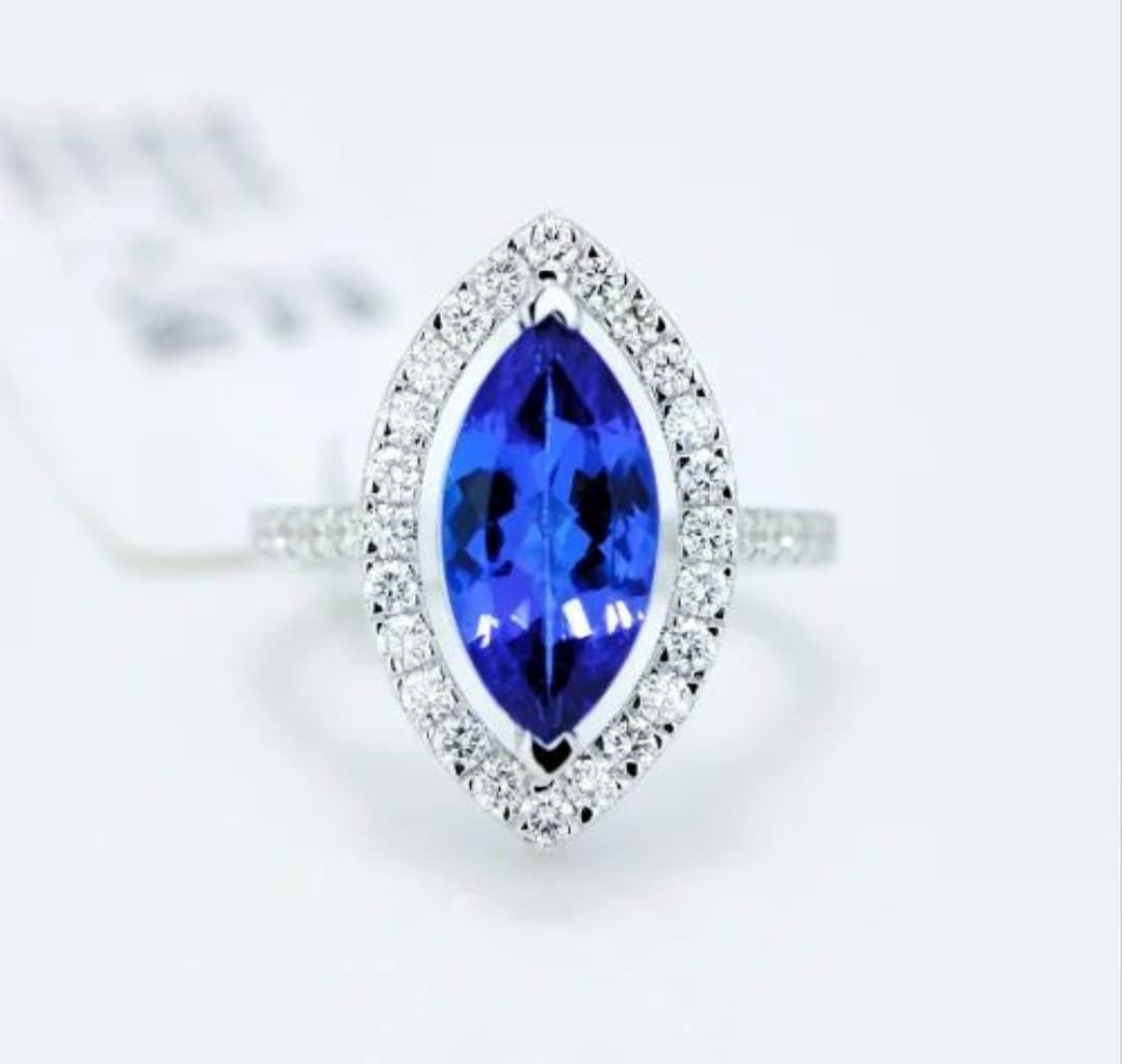 14k White Gold 2.320 Carat Tanzanite Diamond ring - Shri Hari Gems & Jewels