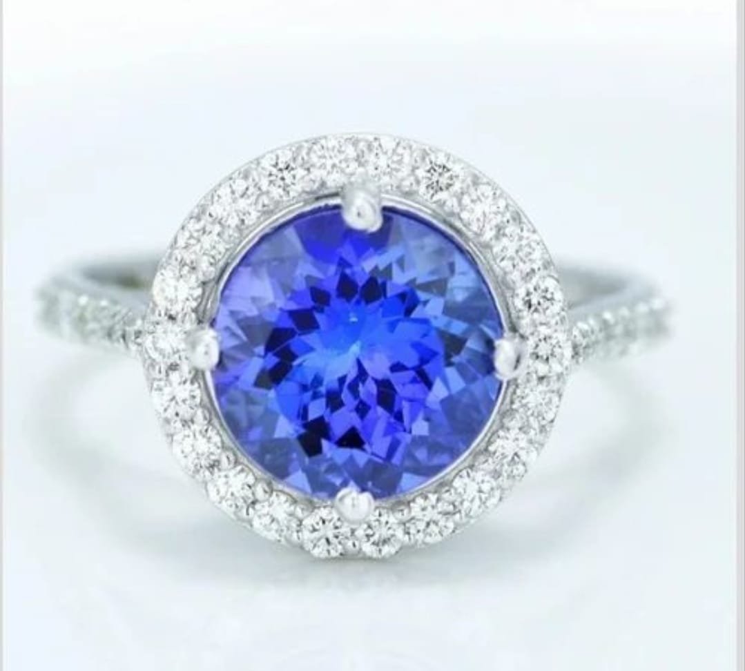 14k White Gold 2.70 Carat Tanzanite Diamond Ring- Shri Hari Gems & Jewels