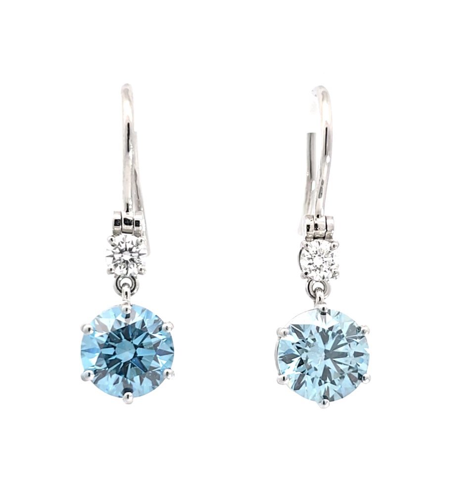 Earrings Platinum - 4.59ct. tw. Blue Diamond (Fancy coloured lab-grown diamond) - Diamond - Fancy Vivid Blue