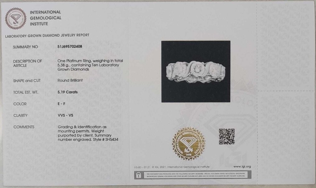 Ring Platinum - 5.19ct. tw. Diamond (Lab-grown) - 0.50 Carat Each