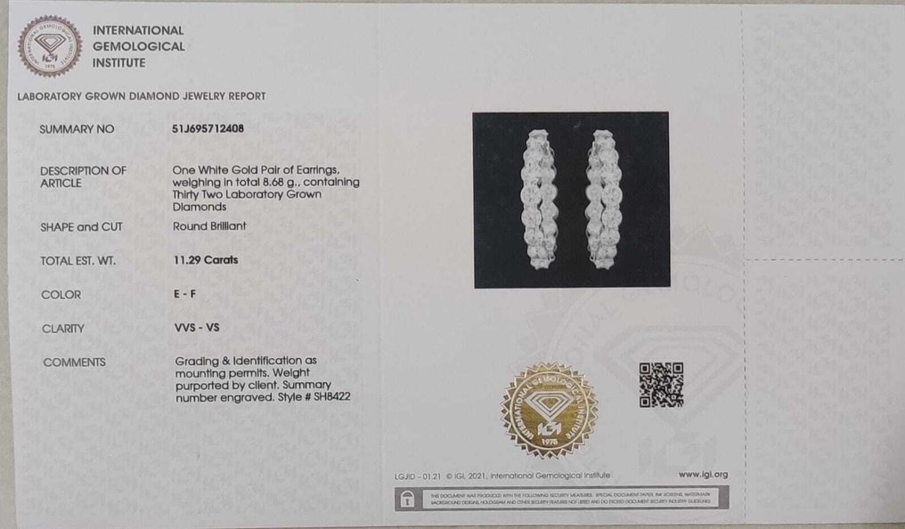 Hoop earrings - 14 kt. White gold - 11.29ct. tw. Diamond (Lab-grown) - Inside-out Hoops Earring