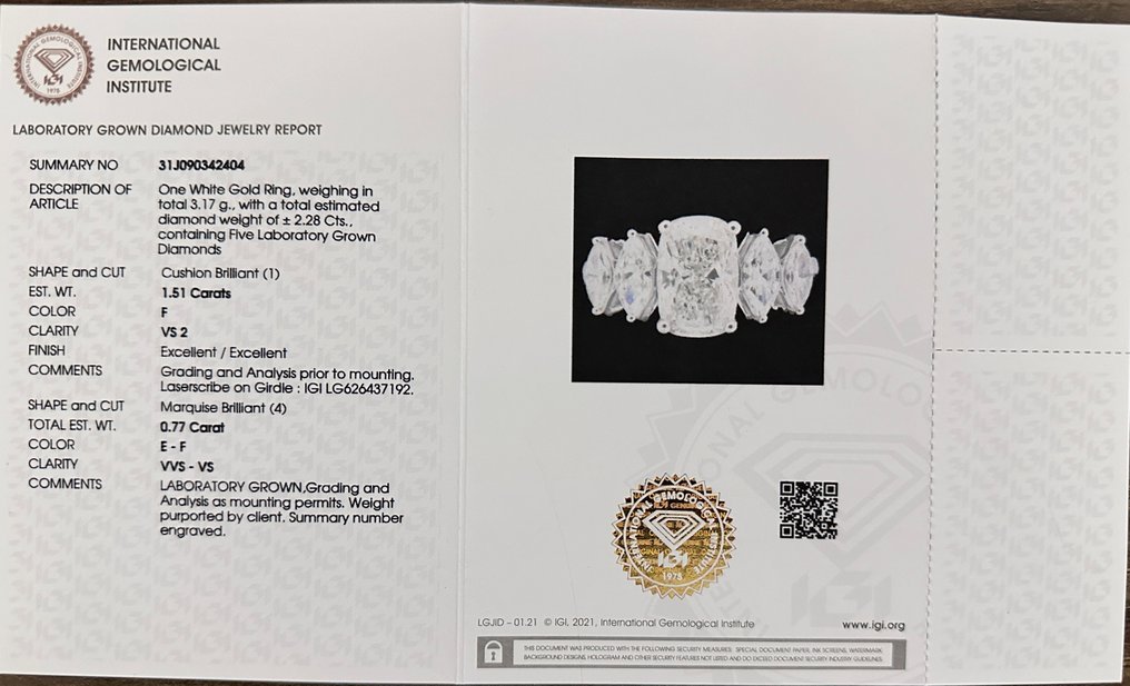 Ring - 14 kt. White gold - 2.28ct. tw. Diamond (Lab-grown) - Diamond - Five stone ring