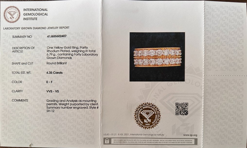 Ring - 14 kt. Yellow gold - 4.35ct. tw. Diamond (Lab-grown) - Wedding Band