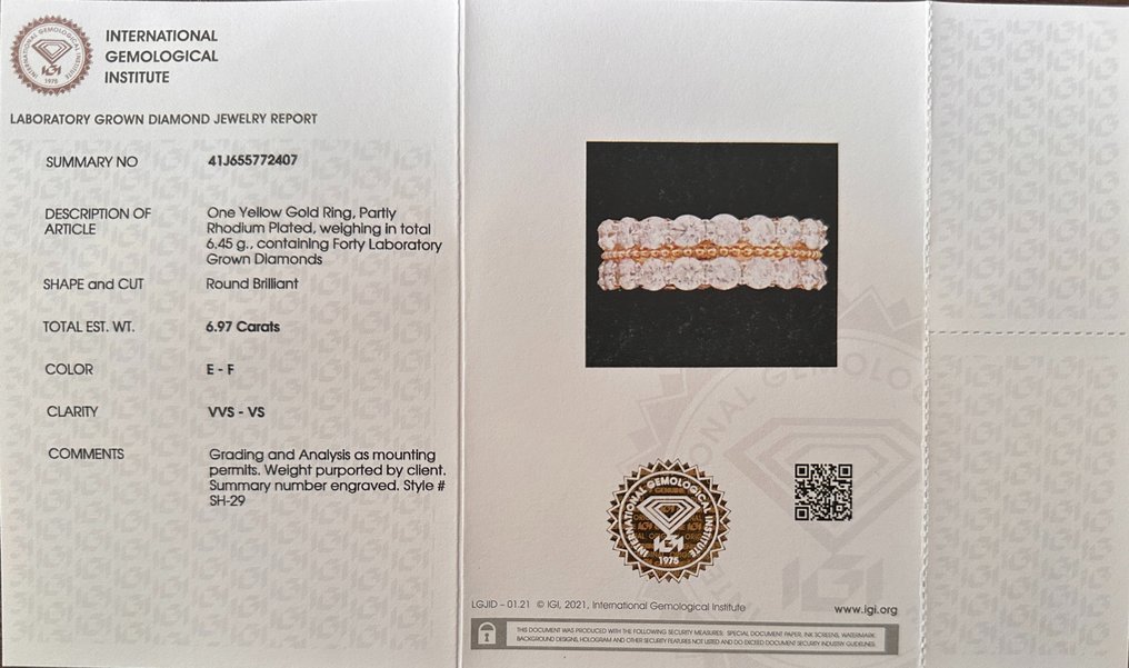 Ring - 14 kt. Yellow gold - 6.97ct. tw. Diamond (Lab-grown) - Wedding Band