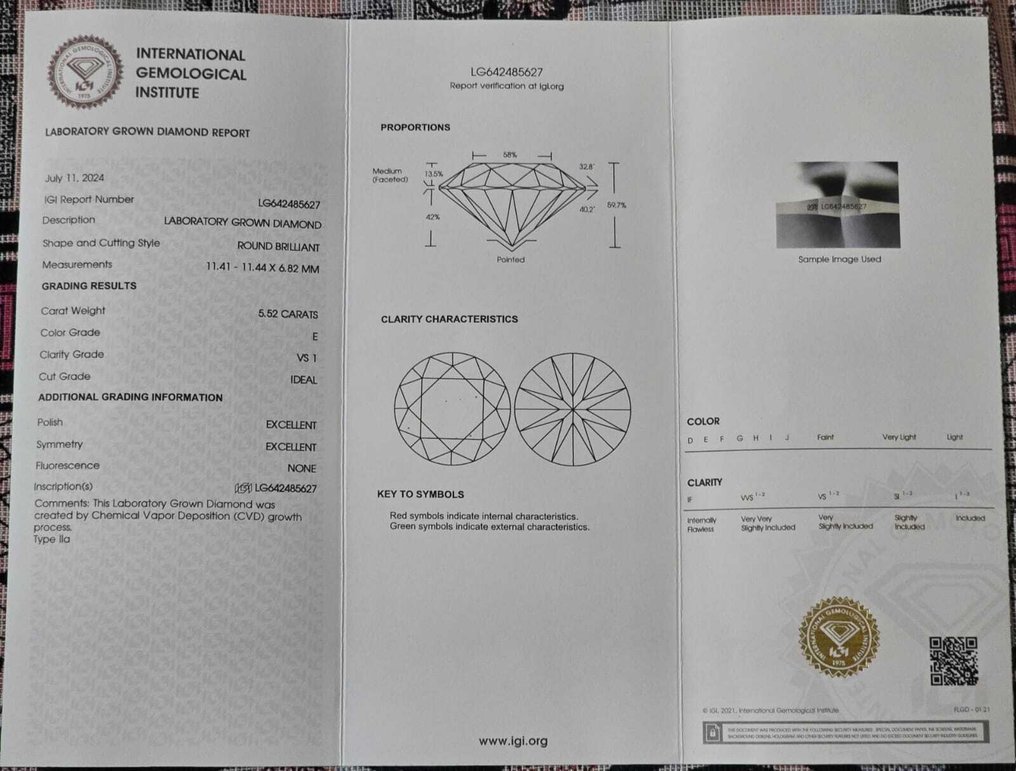 Ring Platinum - 5.52ct. tw. Diamond (Lab-grown) - E,VS1,FREE SHIPPING