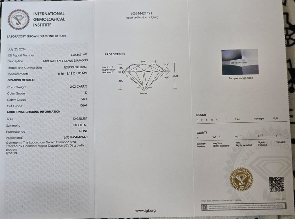 Earrings Platinum - 4.44ct. tw. Diamond (Lab-grown) - Diamond - D ,VS1