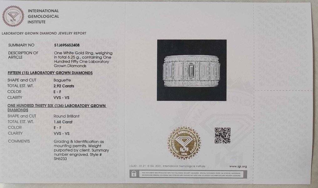 Ring - 14 kt. White gold - 4.60ct. tw. Diamond (Lab-grown) - Diamond - Wedding Band
