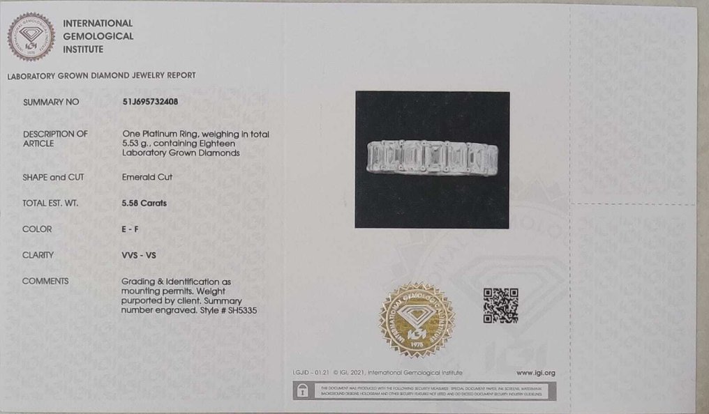 Ring Platinum - 5.58ct. tw. Diamond (Lab-grown) - Wedding Band