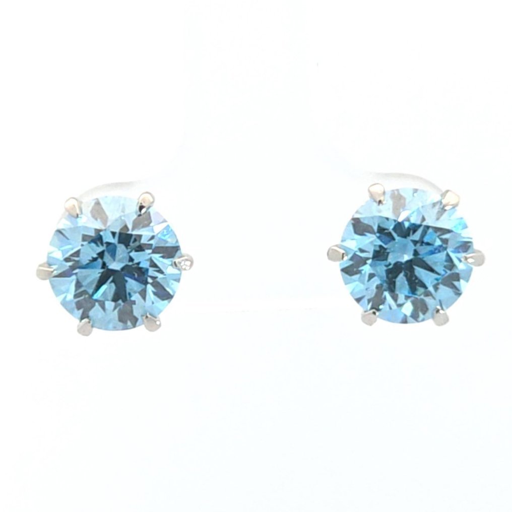 Earrings Platinum - 4.03ct. tw. Blue Diamond (Fancy coloured lab-grown diamond) - Fancy Vivid Blue