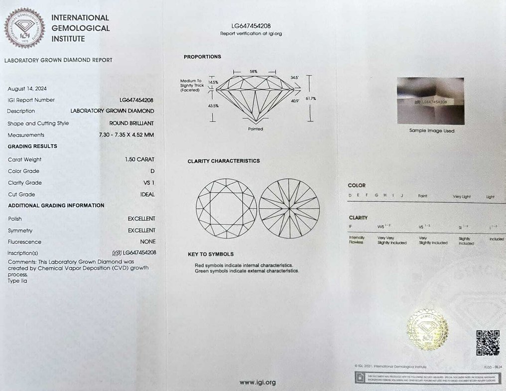 Earrings Platinum - 3.00ct. tw. Diamond (Lab-grown) - D,VS1,ExactMatching Pair