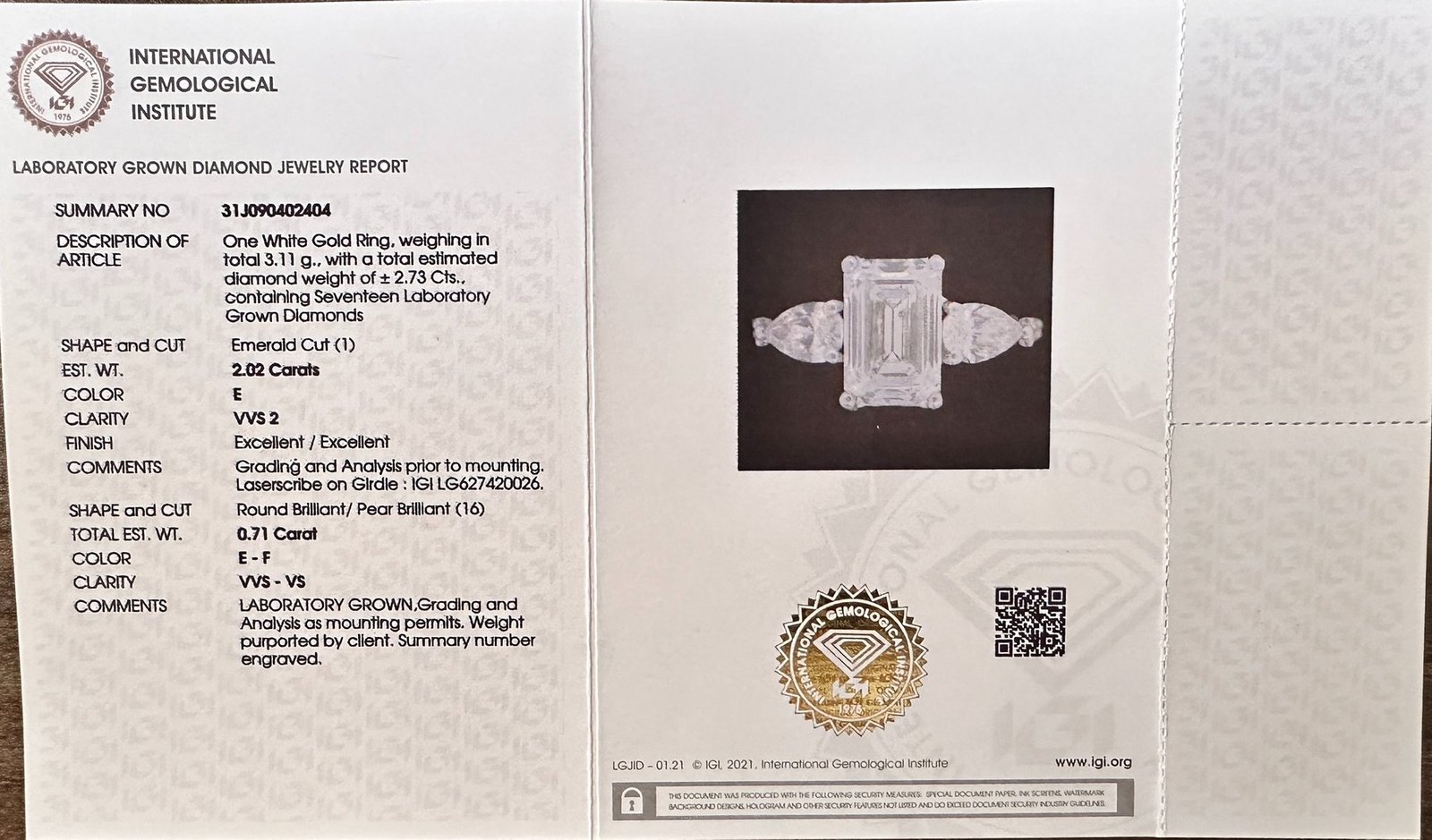 Ring - 14 kt. White gold - 2.73ct. tw. Diamond (Lab-grown) - Diamond