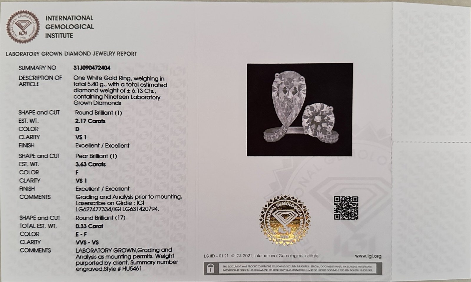 Ring - 14 kt. White gold - 6.13ct. tw. Diamond (Lab-grown) - Diamond - Toe et moi ring