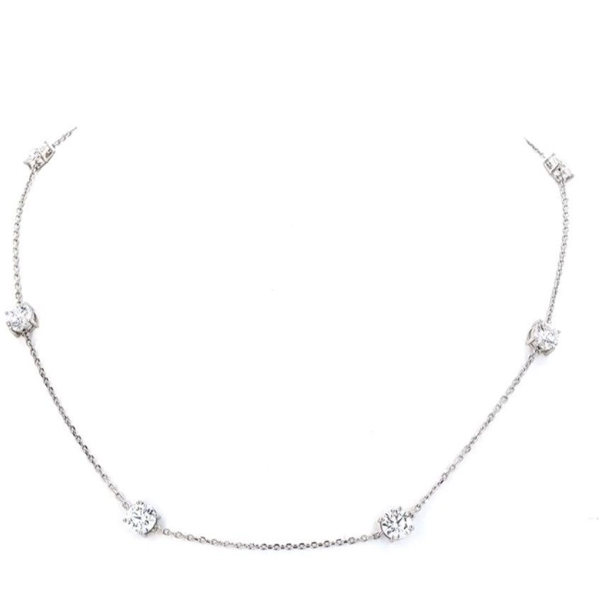 Necklace with pendant Platinum - 6.39ct. tw. Diamond (Lab-grown) - Station Necklace