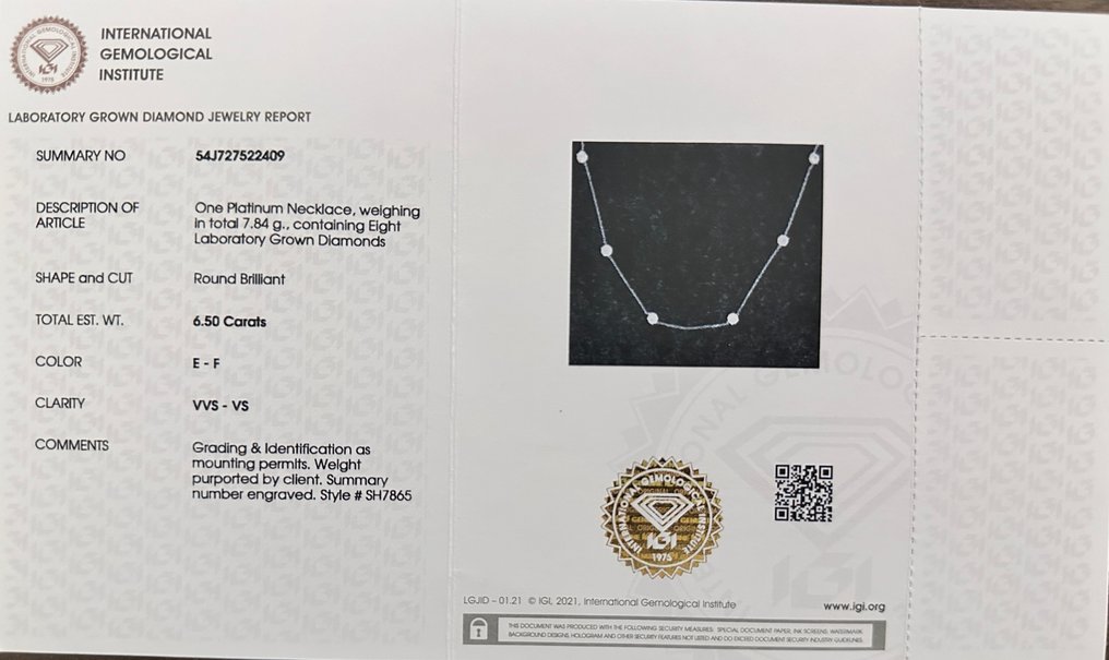 Necklace with pendant Platinum - 6.50ct. tw. Diamond (Lab-grown) - Station Necklace