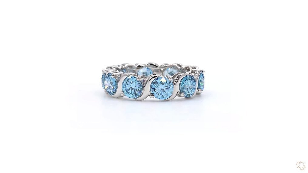 Ring Platinum - 5.08ct. tw. Blue Diamond (Fancy coloured lab-grown diamond) - 0.50 Carat Each