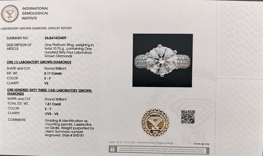Ring Platinum - 6.92ct. tw. Diamond (Lab-grown) - Diamond
