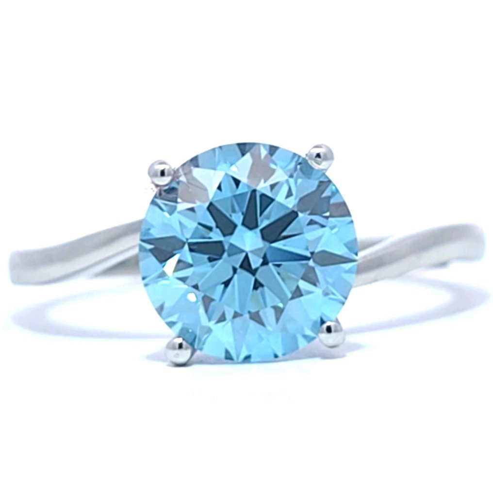 Ring Platinum - 2.20ct. tw. Blue Diamond (Fancy coloured lab-grown diamond) - Fancy Vivid Blue , VS1