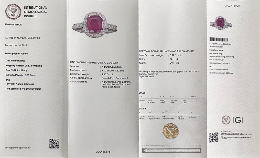 Ring Platinum - 2.14ct. tw. Ruby - Diamond - Purplish Red Ruby Ring