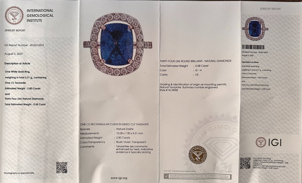 Ring - 14 kt. White gold - 3.38ct. tw. Tanzanite - Diamond - Tanzanite Engagement ring
