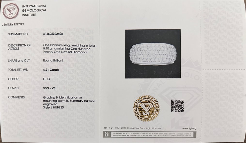 Ring Platinum - 4.52ct. tw. Diamond (Natural) - VVS-Pavé Set-Wedding Ring