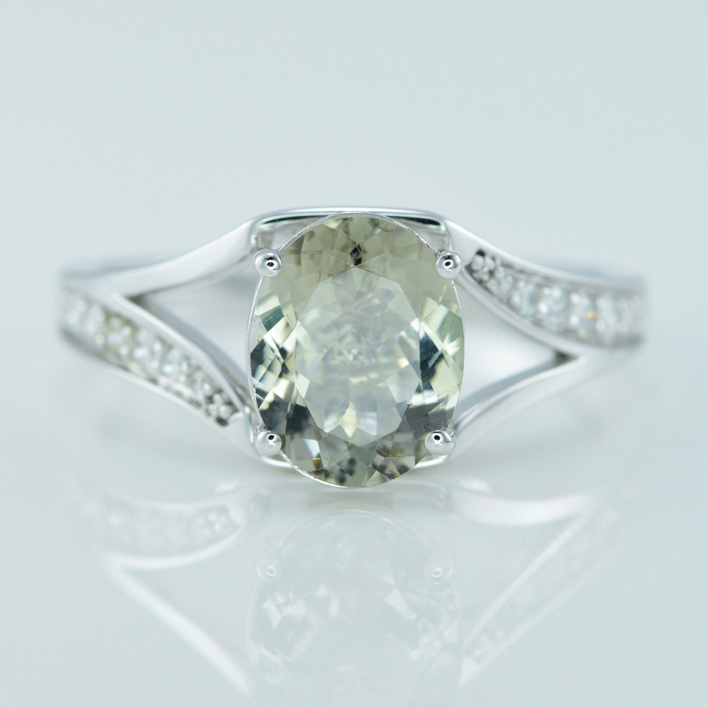 Ring - 14 kt. White gold - 1.98ct. tw. Tourmaline - Diamond - Statement Ring