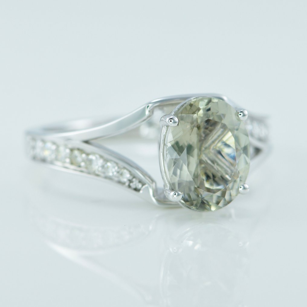 Ring - 14 kt. White gold - 1.98ct. tw. Tourmaline - Diamond - Statement Ring