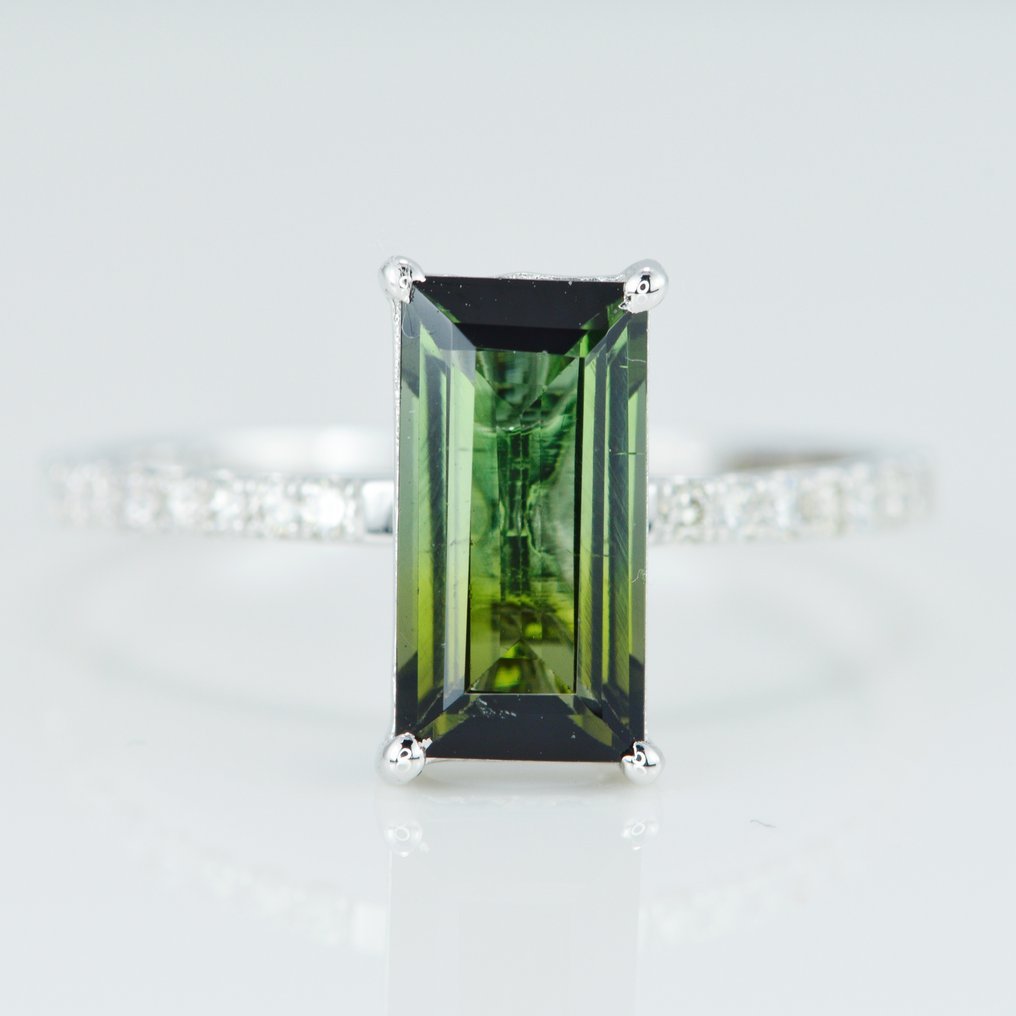 Ring - 14 kt. White gold - 1.96ct. tw. Tourmaline - Diamond