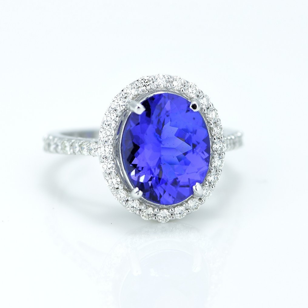 Ring - 14 kt. White gold - 4.32ct. tw. Tanzanite - Diamond - Anniversary Gift for her