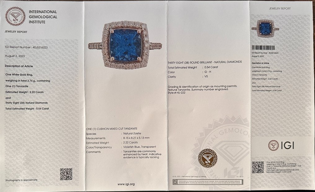 Ring - 14 kt. White gold - 2.76ct. tw. Tanzanite - Diamond