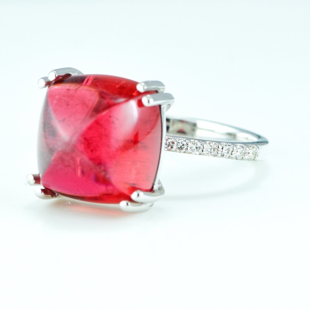 Ring - 14 kt. White gold - 9.96ct. tw. Tourmaline - Diamond