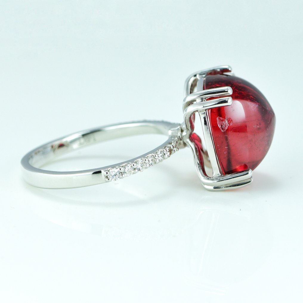 Ring - 14 kt. White gold - 9.96ct. tw. Tourmaline - Diamond