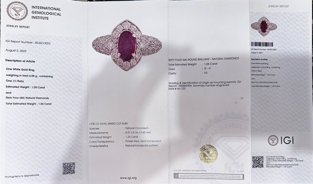 Ring - 14 kt. White gold - 2.26ct. tw. Ruby - Diamond - No heat Red Ruby ring