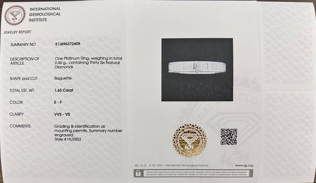 Ring Platinum - 1.63ct. tw. Diamond (Natural) - E/F - VVS Wedding Ring