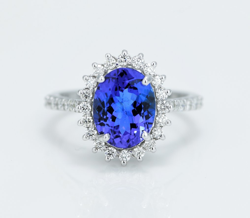 Ring - 14 kt. White gold - 3.41ct. tw. Tanzanite - Diamond - Engagement ring