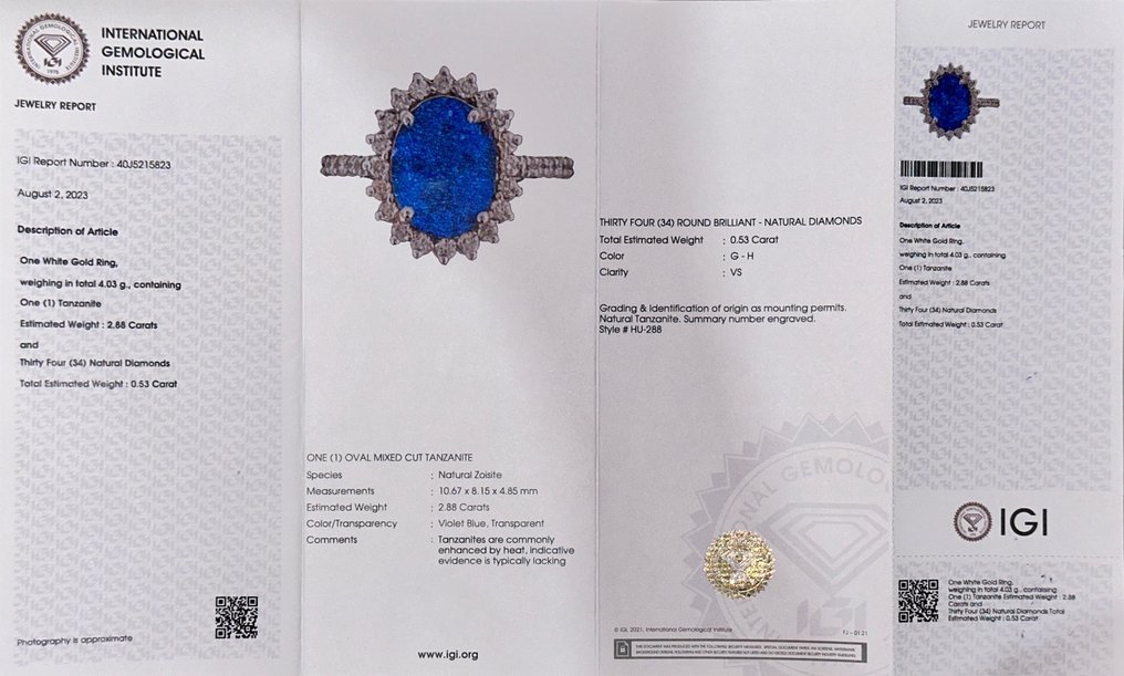 Ring - 14 kt. White gold - 3.41ct. tw. Tanzanite - Diamond - Engagement ring