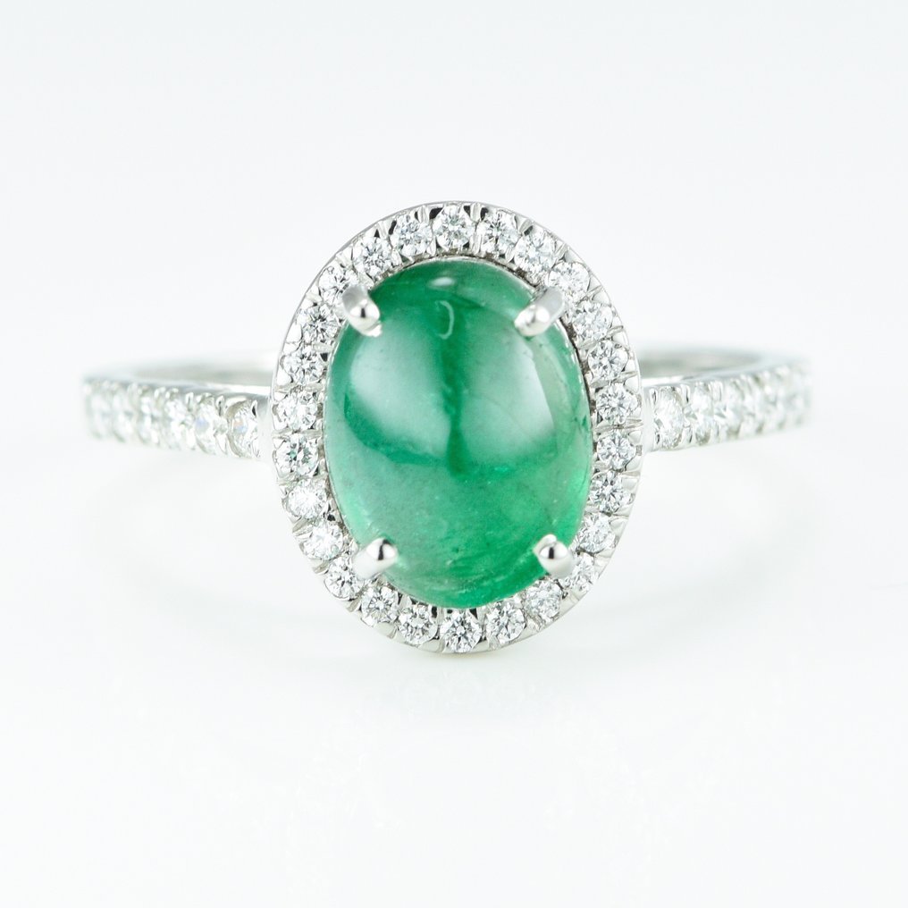 Ring Platinum - 2.20ct. tw. Emerald - Diamond - Wedding Ring