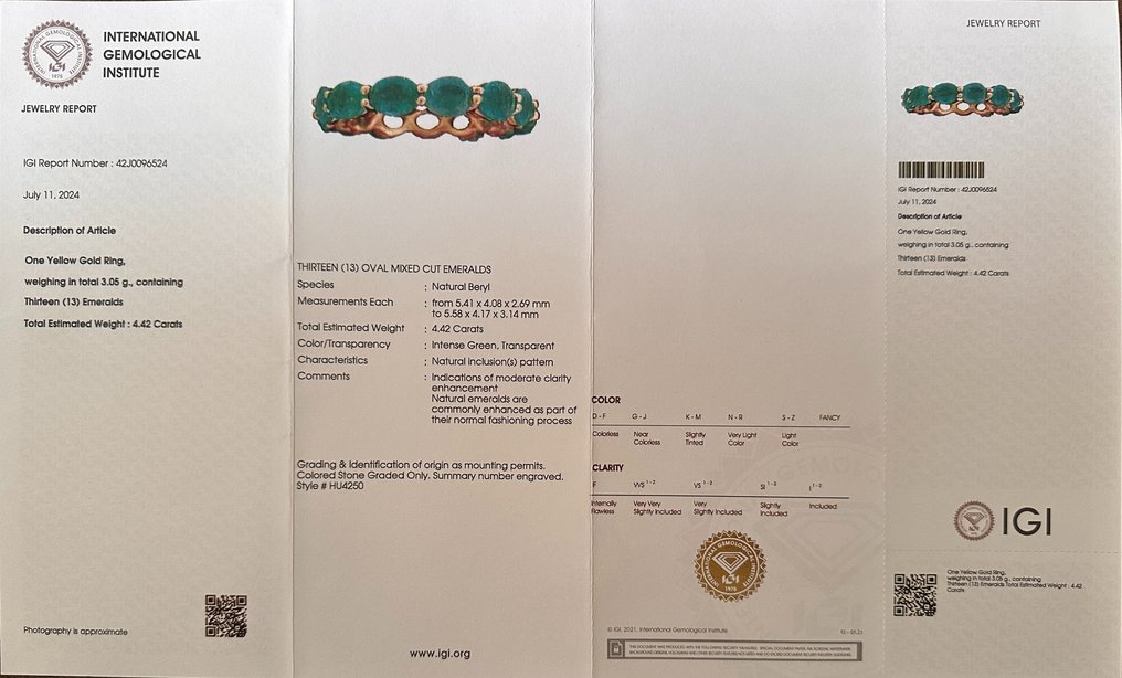 Ring - 14 kt. Yellow gold - 4.42ct. tw. Emerald - Intense Green Emeralds