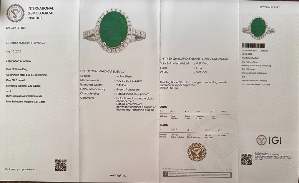Ring Platinum - 2.67ct. tw. Emerald - Diamond - Halo Engagement Ring