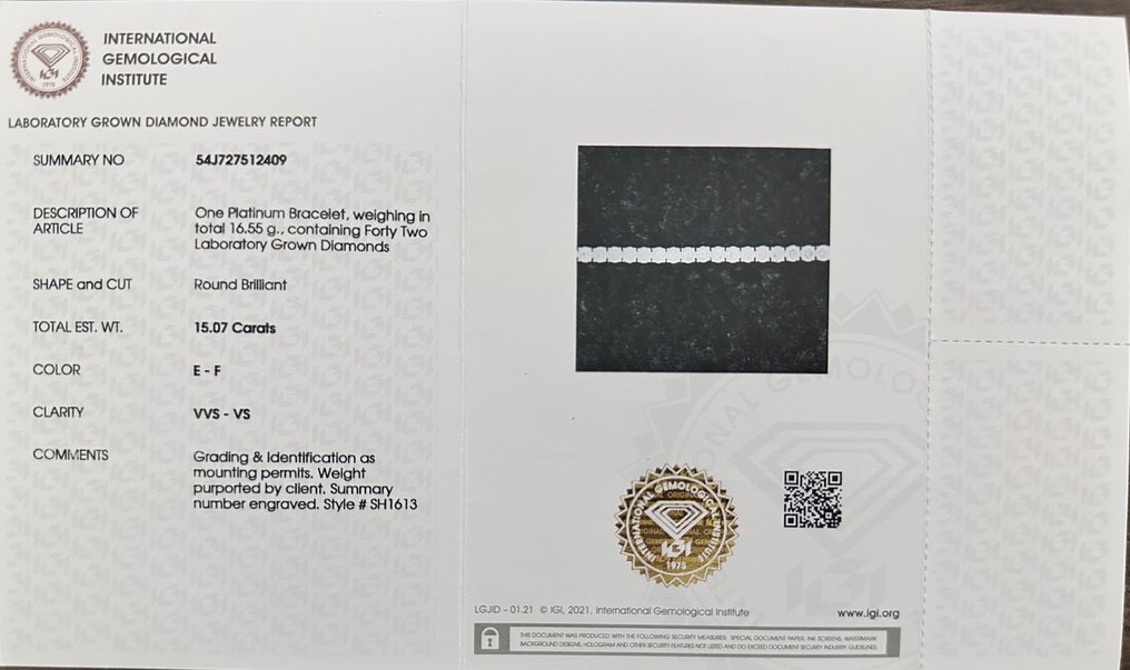Bracelet Platinum - 15.07ct. tw. Diamond (Lab-grown) - E , VVS