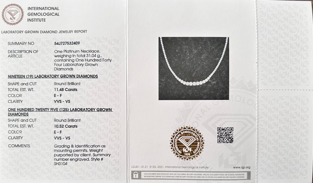 Necklace with pendant Platinum - 22.00ct. tw. Diamond (Lab-grown) - Diamond - Graduated Necklace