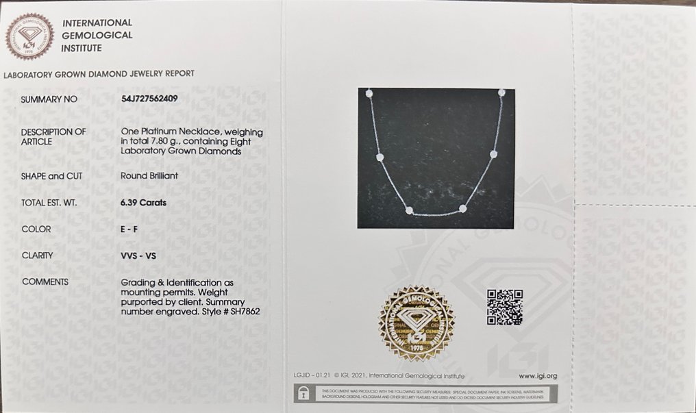 Necklace with pendant Platinum - 6.39ct. tw. Diamond (Lab-grown) - Station Necklace