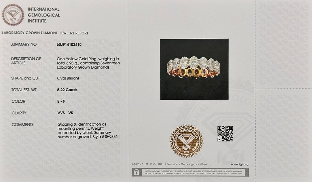 Ring - 14 kt. Yellow gold - 5.22ct. tw. Diamond (Lab-grown) - Engagement Ring