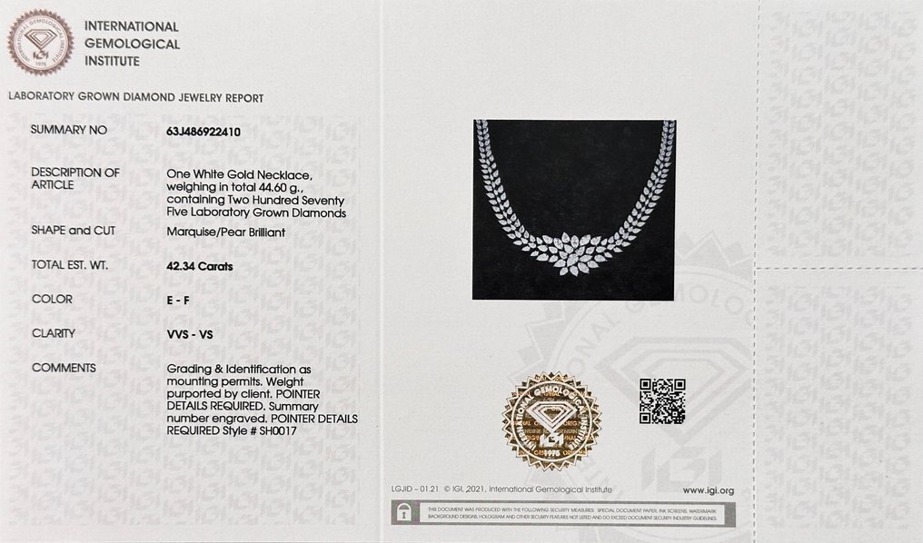 Necklace - 14 kt. White gold - 42.34ct. tw. Diamond (Lab-grown)