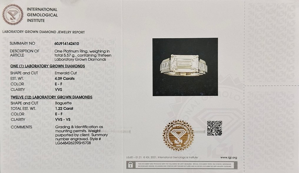 Ring Platinum - 5.31ct. tw. Diamond (Lab-grown) - Diamond - Engagement Ring