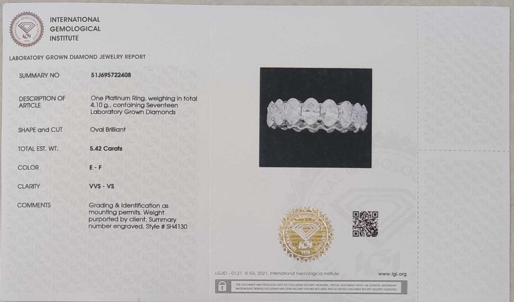 Ring Platinum - 5.29ct. tw. Diamond (Lab-grown) - Wedding Band