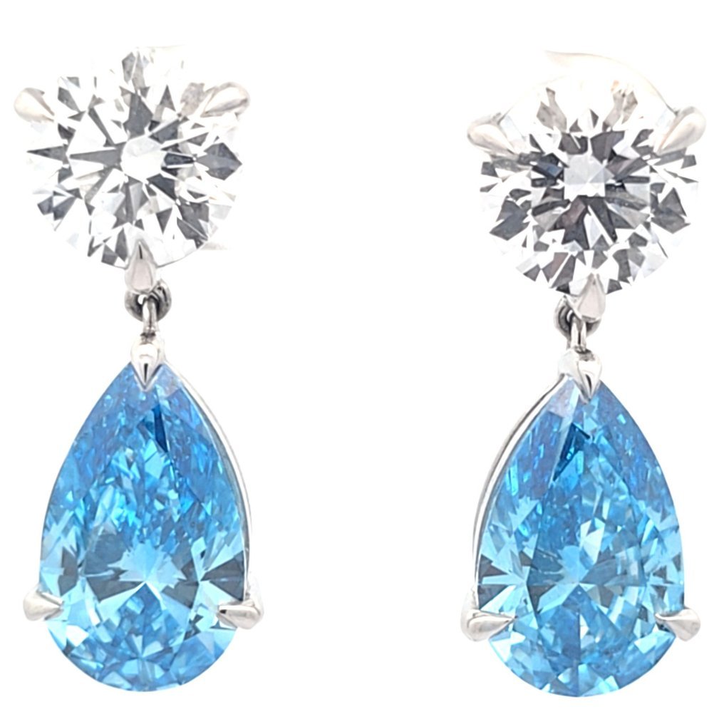 Earrings Platinum - 10.20ct. tw. Blue Diamond (Fancy coloured lab-grown diamond) - Diamond