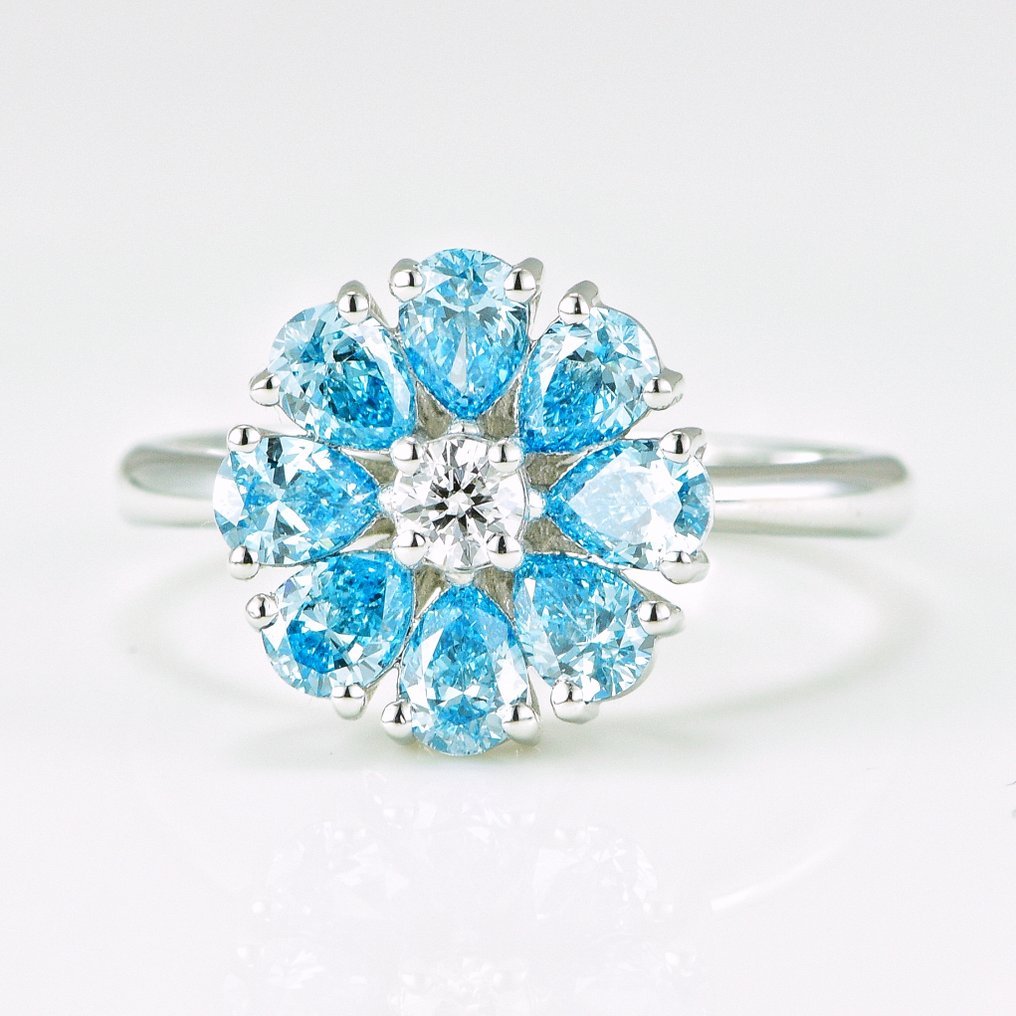 Ring - 14 kt. White gold - 1.20ct. tw. Diamond (Lab-grown) - Diamond - Flower ring