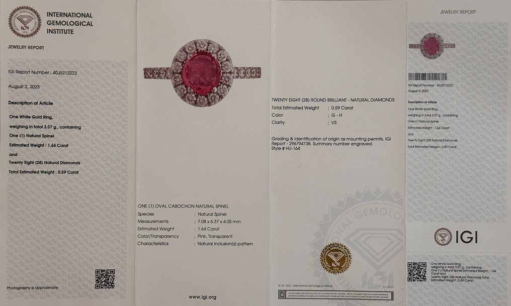 Ring - 14 kt. White gold - 2.23ct. tw. Spinel - Diamond - Burma Spinel Ring